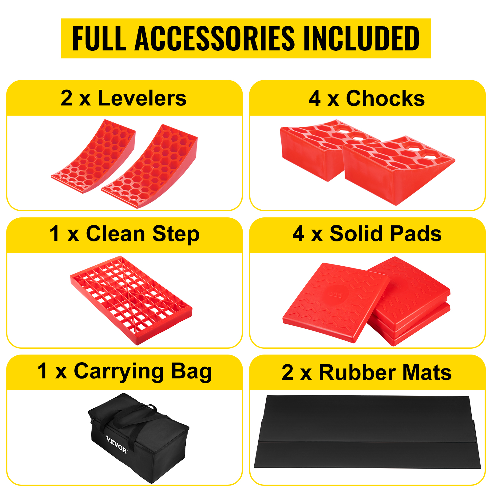 JIMIYA Heavy Duty Camper Leveler for RV Trailer Campers RV Leveling Blocks Chock Kit with Two Curved Levelers Two Chocks Two Rubber Mats and Carry Bag 