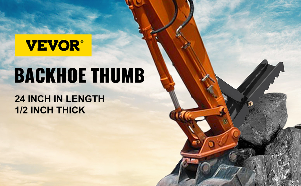 VEVOR 24" Backhoe Thumb, 1/2" Steel Thickness Heavy Duty Excavator Thumb, Black Steel Weld On