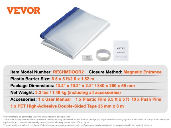 VEVOR Dust Barrier, 8.5 x 5 Ft Dust Barrier Door Kit, with Magnetic ...
