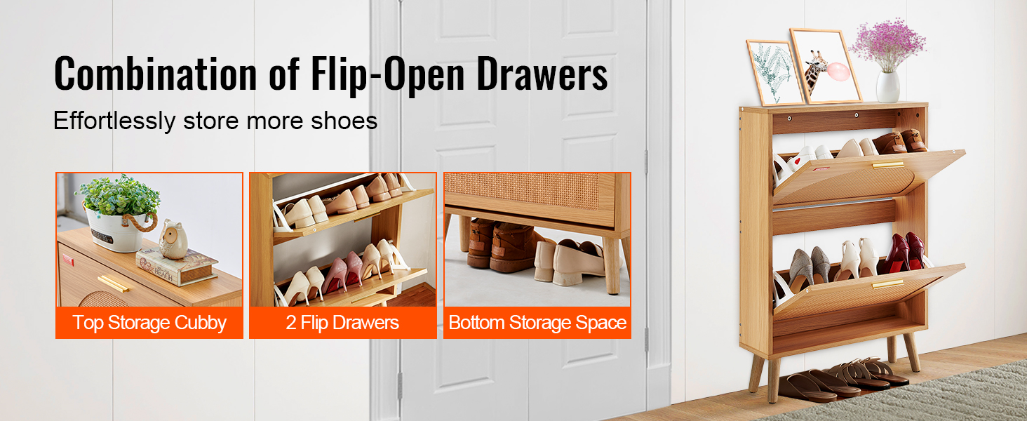 VEVOR Shoe Cabinet with 3 Flip Drawers, Shoe Storage Cabinet for