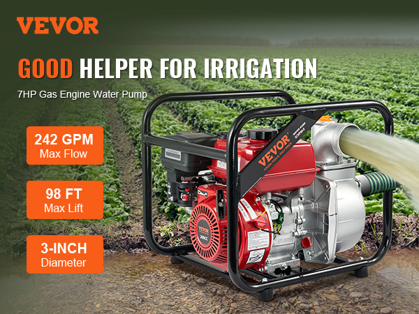 Pompe à Eau à Essence 2 HP - 1 Pouce, 10m3/h - Pour Irrigation, Vidange - Moteur 2 Temps