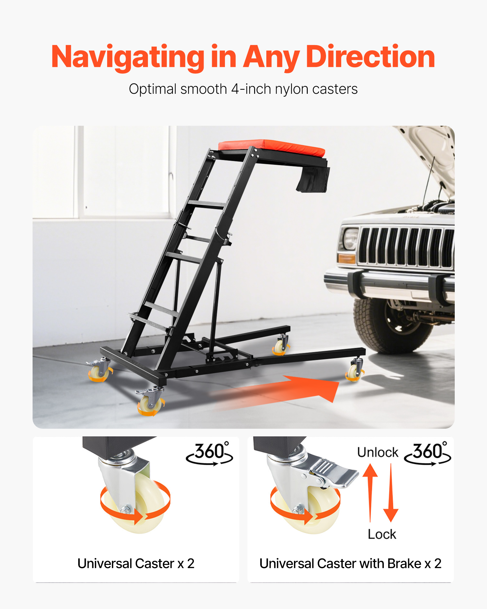 VEVOR Automotive Topside Creeper 400LBS Adjustable Height Movable with 4 Wheels - Picture 7 of 50