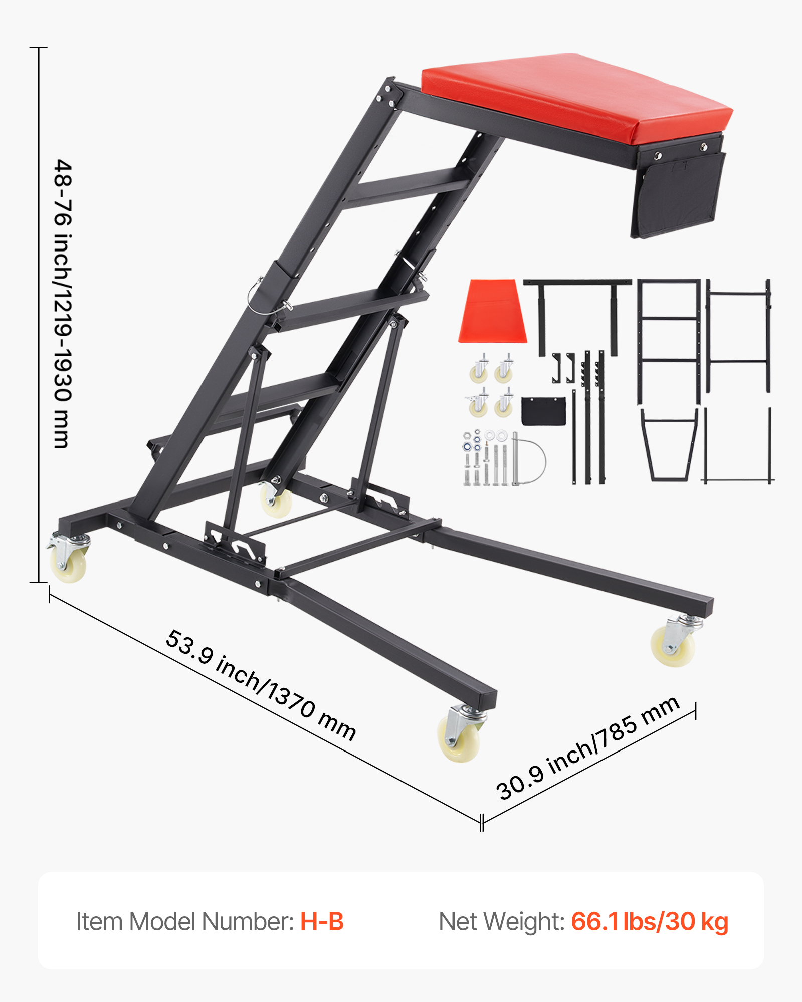 VEVOR Automotive Topside Creeper 400LBS Adjustable Height Movable with 4 Wheels - Picture 9 of 50