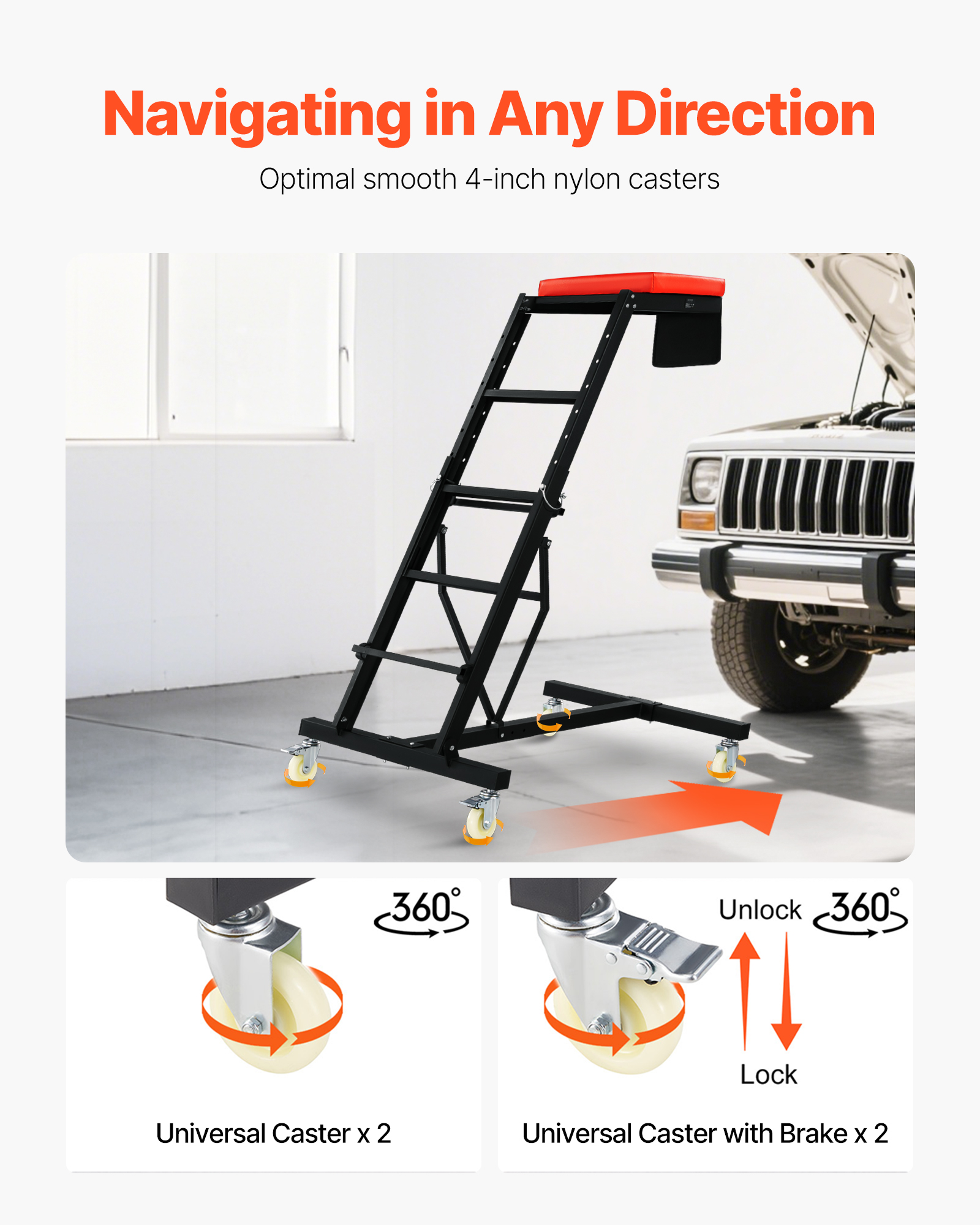 VEVOR Automotive Topside Creeper 400LBS Adjustable Height Movable with 4 Wheels - Picture 31 of 50