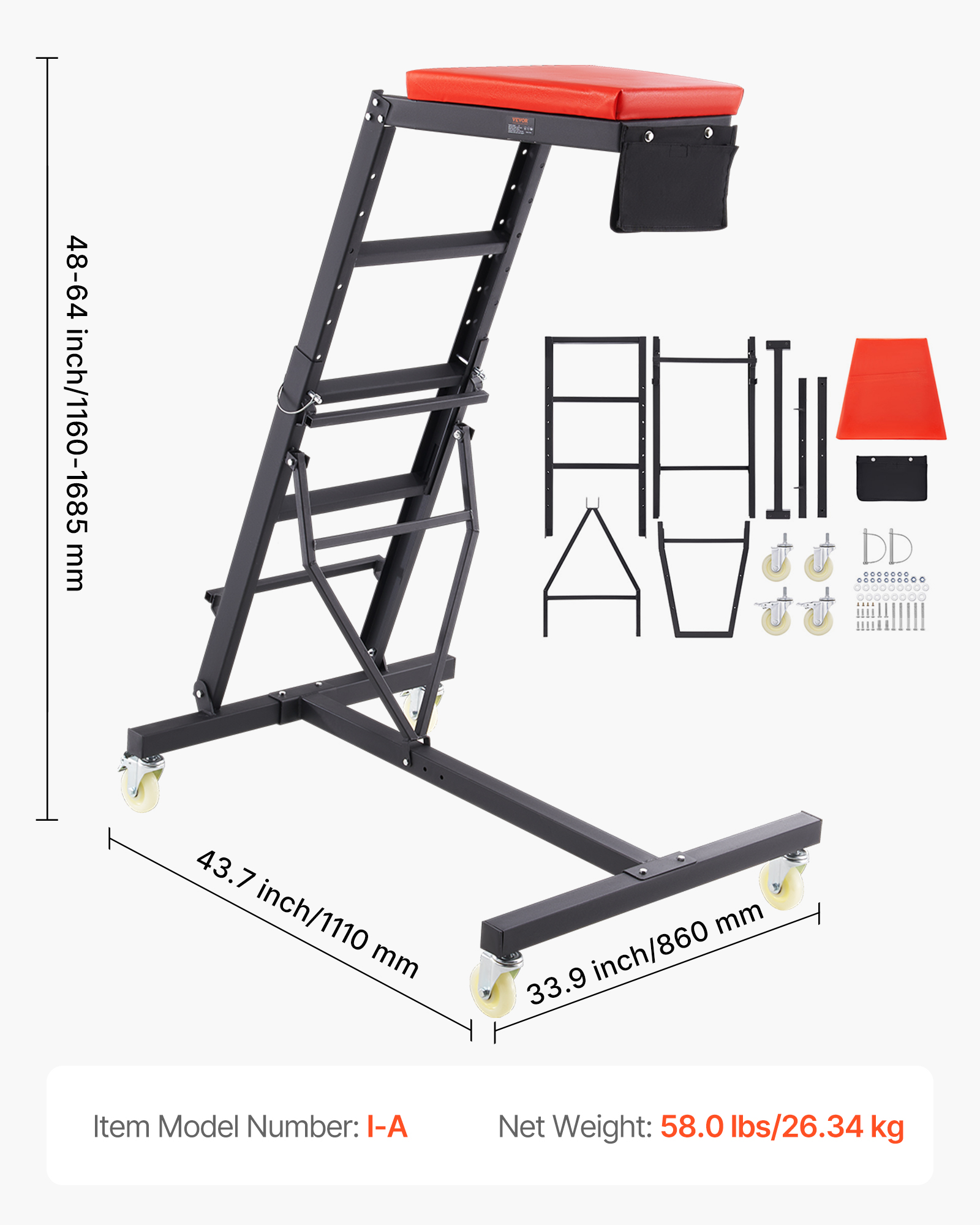 VEVOR Automotive Topside Creeper 400LBS Adjustable Height Movable with 4 Wheels - Picture 45 of 50