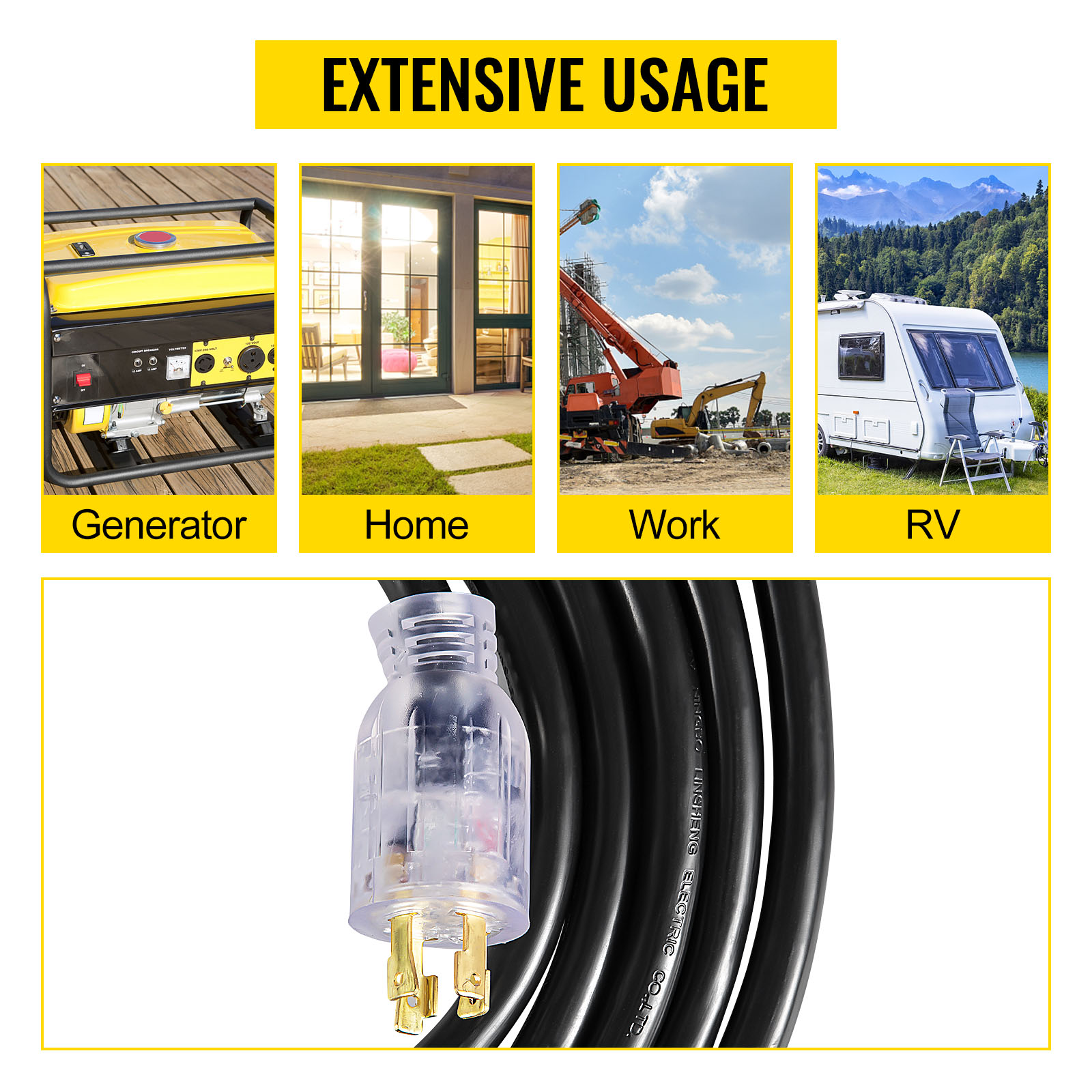 VEVOR Generator Extension Cord, 15FT Extension Cord, 30AMP Extension