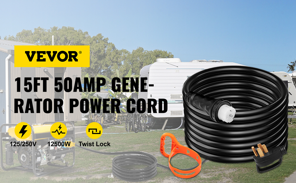 15FT Generator Power Cord 50-Amp 125/250-volt 14-50P to CS6364 Locking Connector 