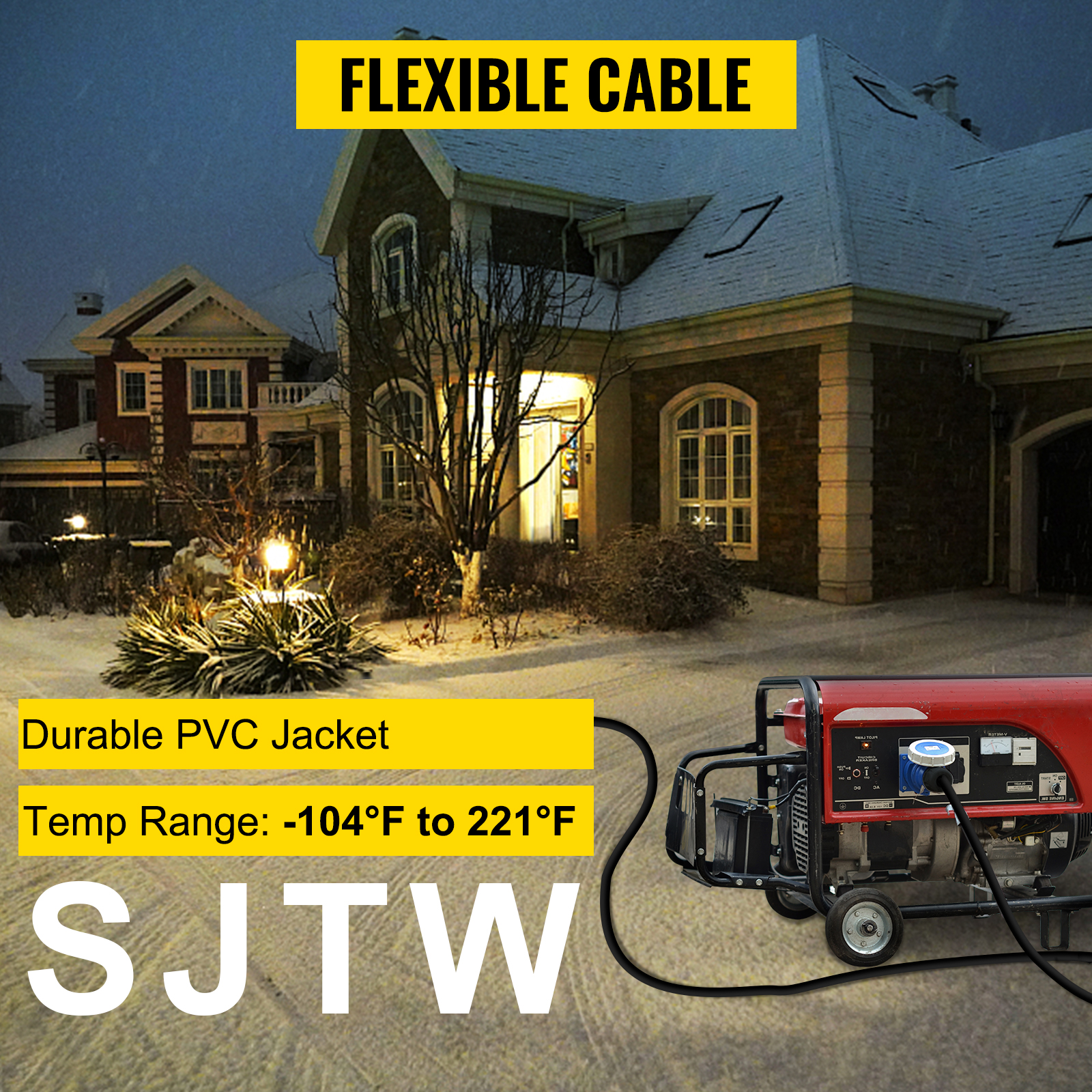 VEVOR Generator Power Cord 25FT 20A DuplexStyle L1420P to 4N520R