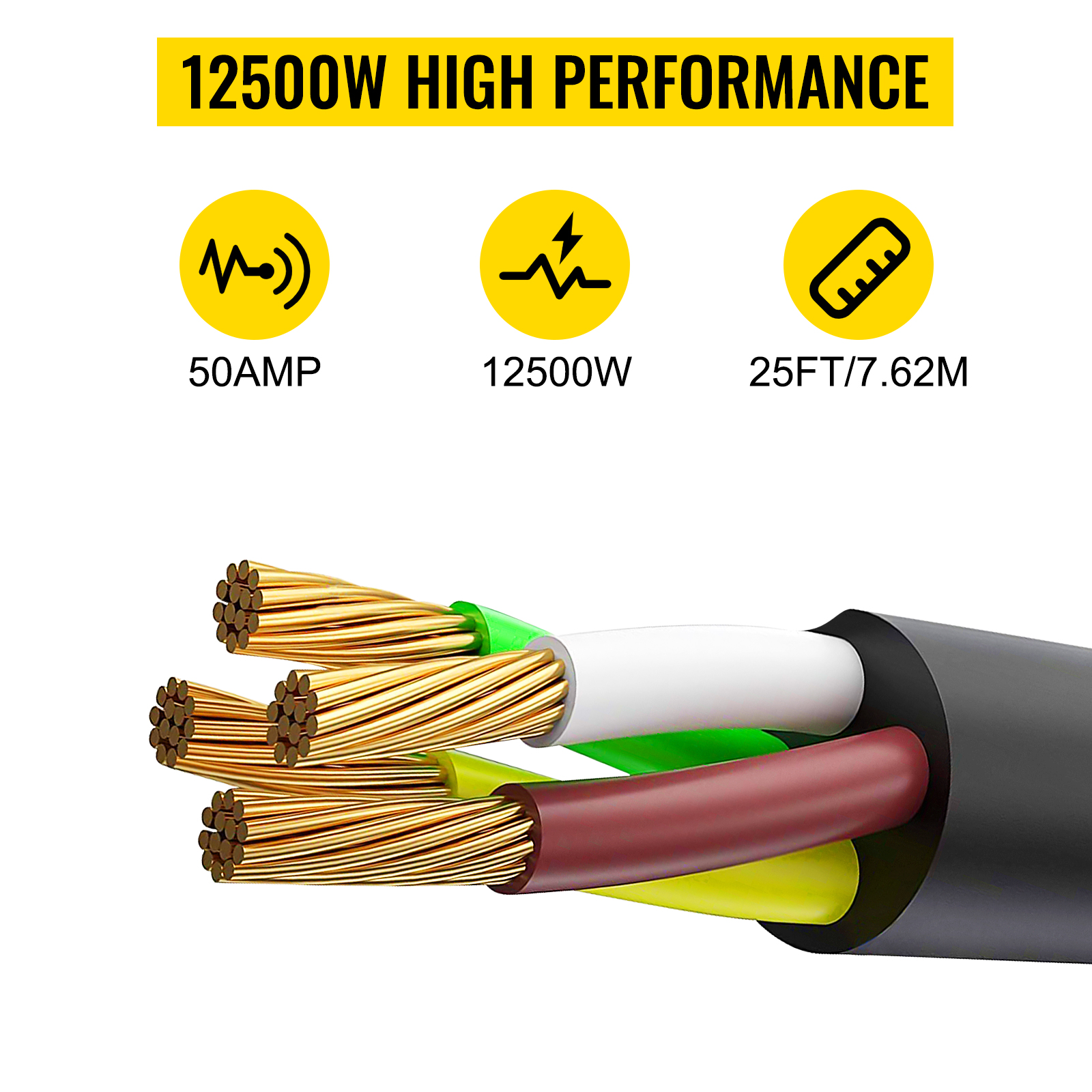 VEVOR 25Ft 50Amp Generator Extension Cord 6 Gauge STW 6/3+8/1 Generator Cord Generator Power Cord N14-50P to Bare Wire Cut Wire Cord Extension Power Cord RV Motor Home Generator Portable