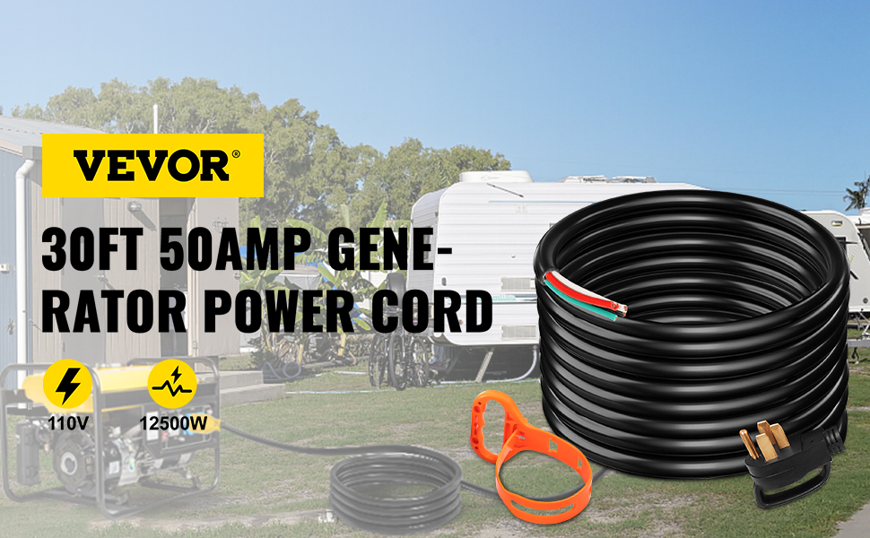 8/1 AWG NEMA 14-50P to Bare Wire 50' 50A RV Camp Power Cord Generator Cord 6/3 