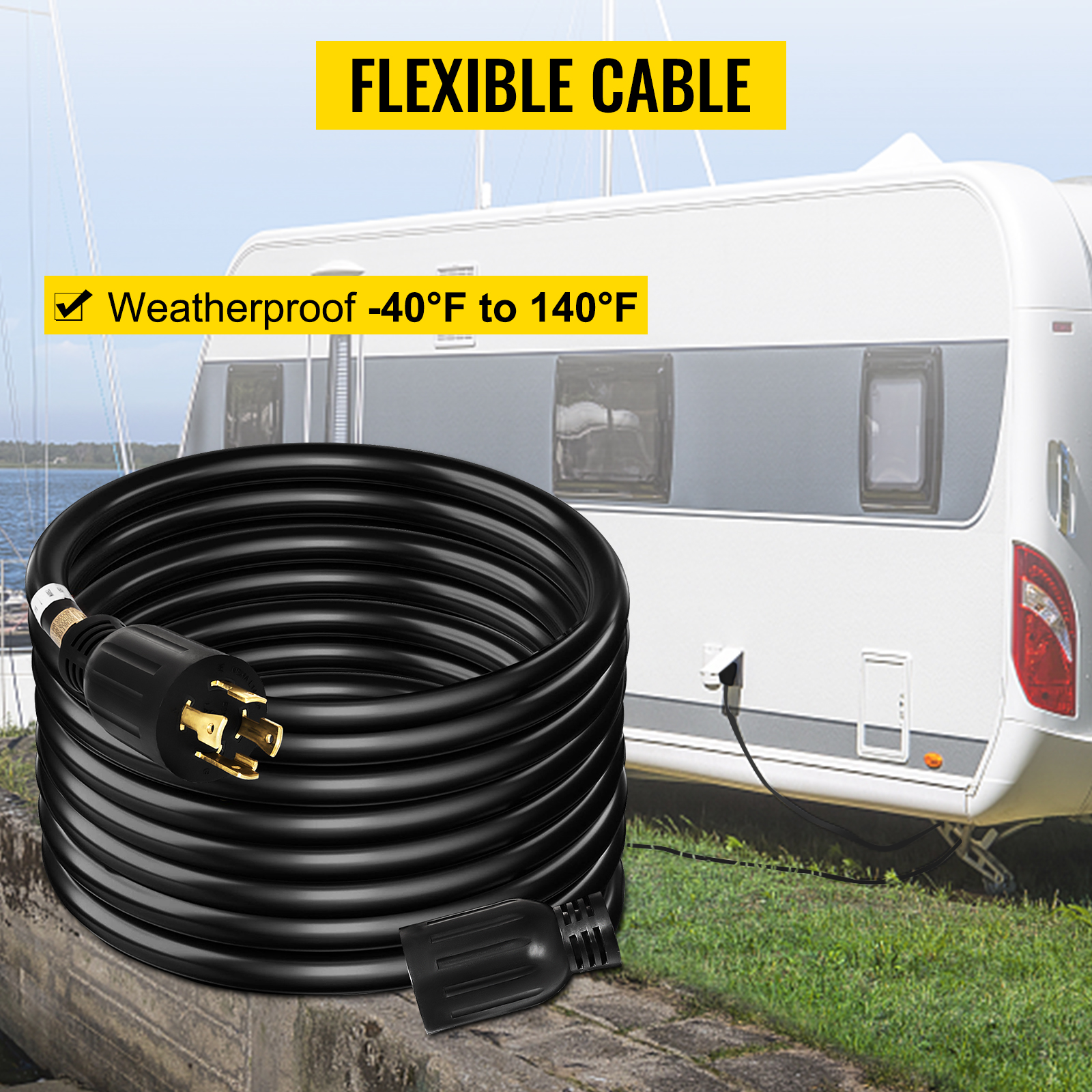 VEVOR 40Ft 30 Amp Generator Extension Cord 4 Wire 10 Gauge Generator Cord  125V 250V Generator Power Cord Twist Lock Connectors