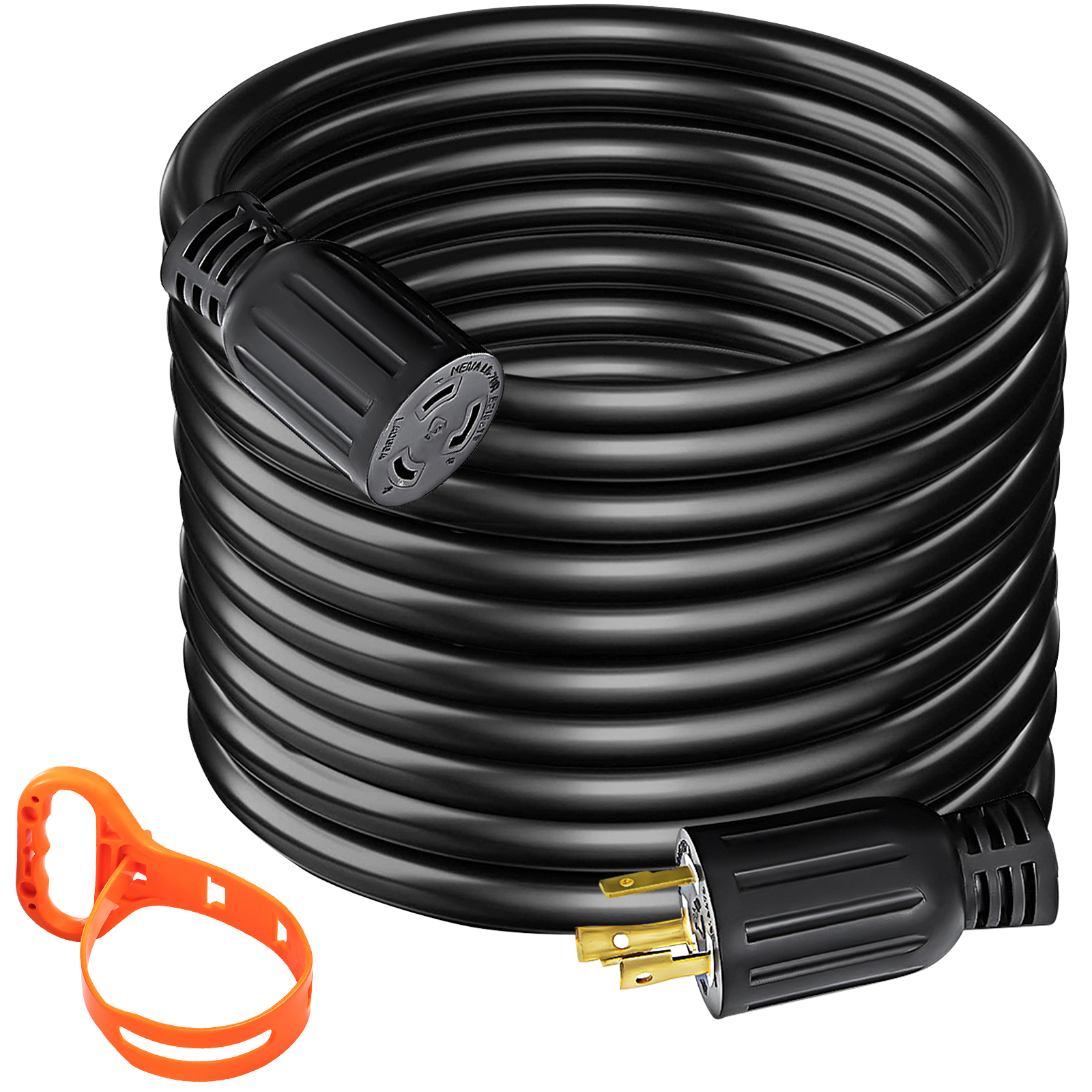 VEVOR Generator Extension Cord Power Cord 50FT 30 Amp Extension Cord 10/3  L5-30P To L5-30R Rubber Locking Connector 125V RV Power Cord SJTW 60C FT2  for Camping, Anti-Weather, Oils and Chemicals