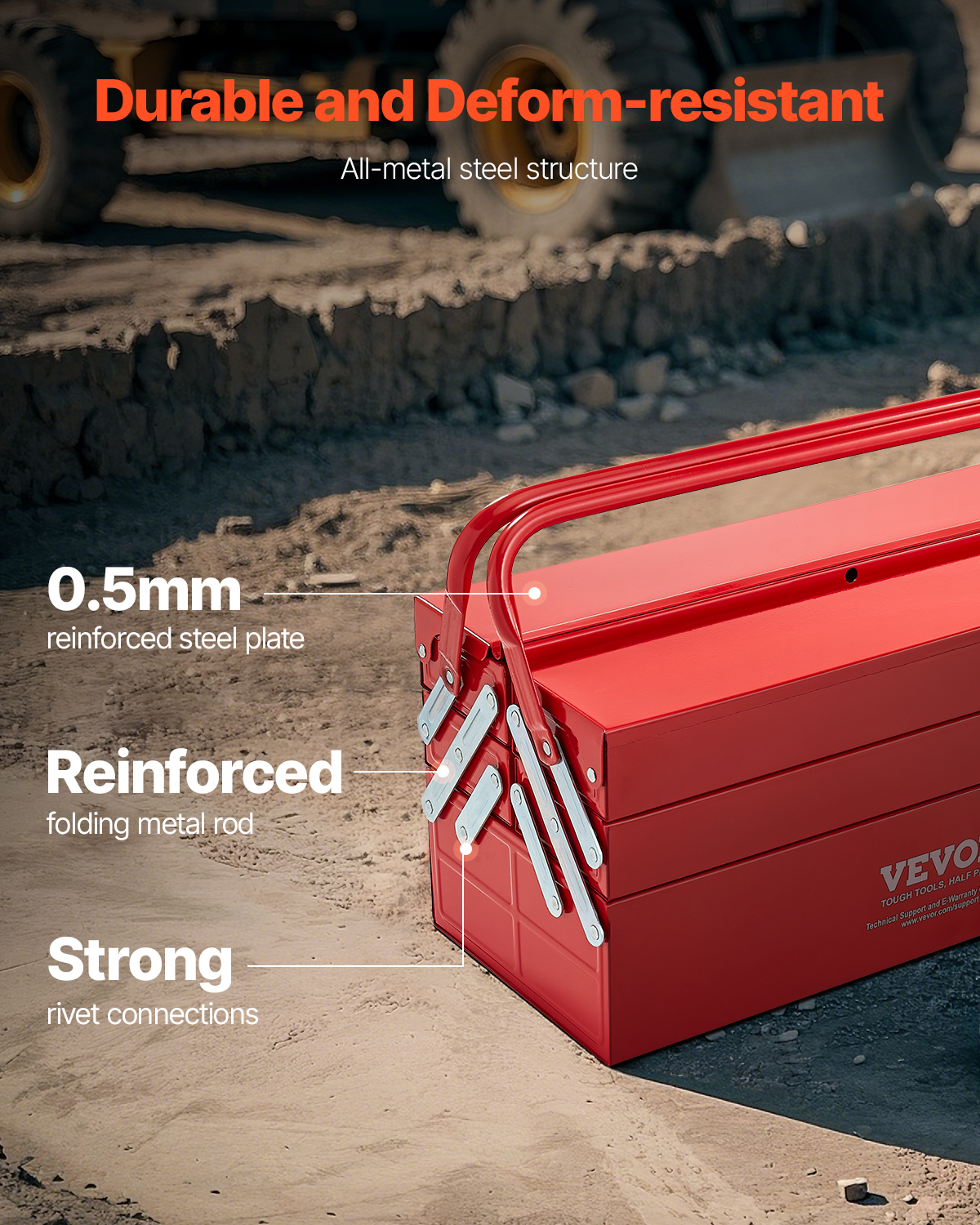 VEVOR Tool Box 218.4/457.2/520mm Portable Metal Tool Box 3/4/5 Drawers Organizer - Picture 18 of 72