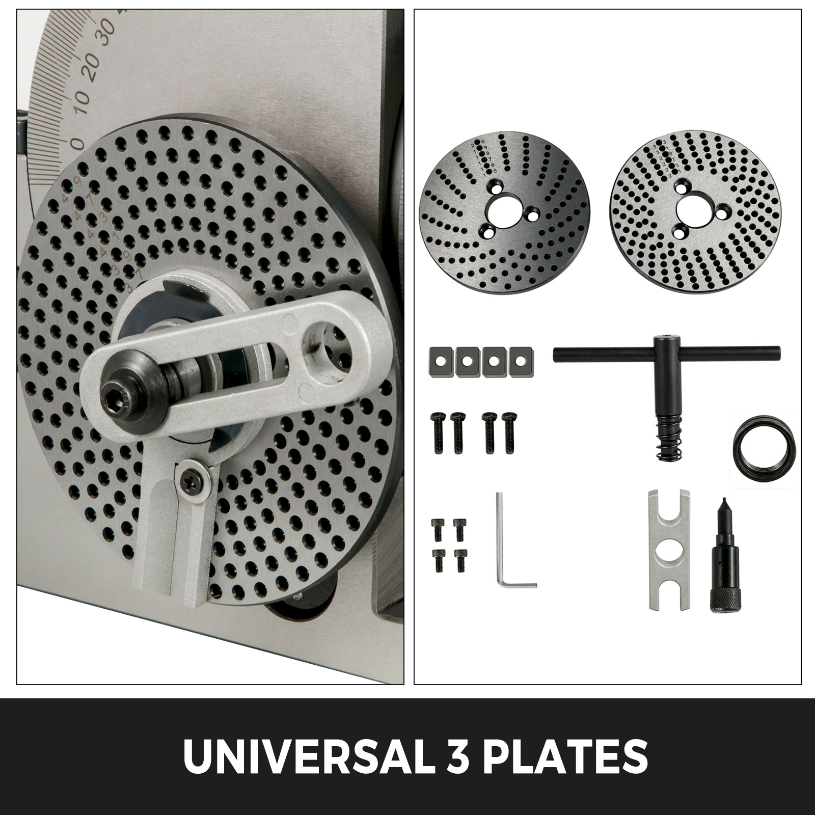 VEVOR Dividing Head BS-1 Dividing Head Set 6" 3-jaw Chuck Semi Universal Milling Set with 6" Chuck+Tailstock+Dividing Plates for Milling Grinding Drilling Machine