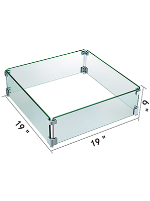 VEVOR Square Fire Pit Wind Guard, 19" x 19" x 6" Glass Flame Guard, Fire Wind Guard Fence with 5/16 Inch Thickness Clear Tempered Glass and Non-Slip Feet, for Propane, Gas, Fire Pits Pan/Table