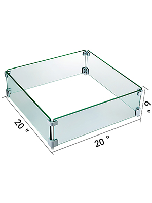 VEVOR Fire Pit Wind Guard 21 x 21 x 6 Inch Glass Flame Guard, Rectangle 5/16 Inch Thickness Glass Wind Guard Fence with Non-Slip Feet Clear Tempered Glass, for Propane, Gas, Fire Pits Pan/Table