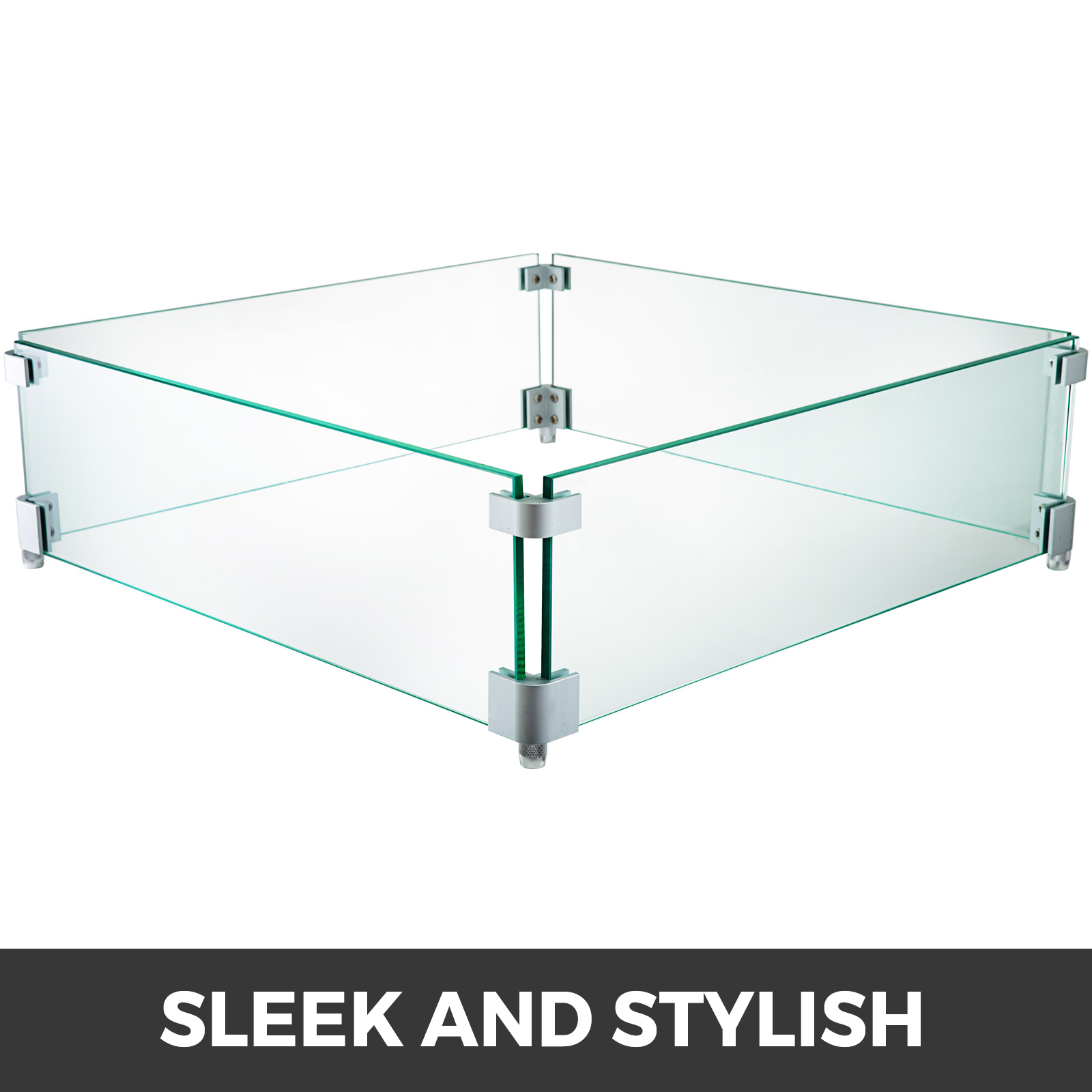 VEVOR Fire Pit Wind Guard 21 x 21 x 6 Inch Glass Flame Guard, Rectangle 5/16 Inch Thickness Glass Wind Guard Fence with Non-Slip Feet Clear Tempered Glass, for Propane, Gas, Fire Pits Pan/Table