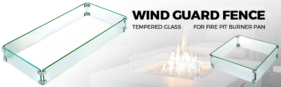 VEVOR Outdoor Fire Pit Wind Guard, 41.8" x 18" x 6" Glass Flame Guard, Rectangle Fire Wind Guard Fence with 6 mm Thickness Clear Tempered Glass, for Propane, Gas, Fire Pits Pan/Table