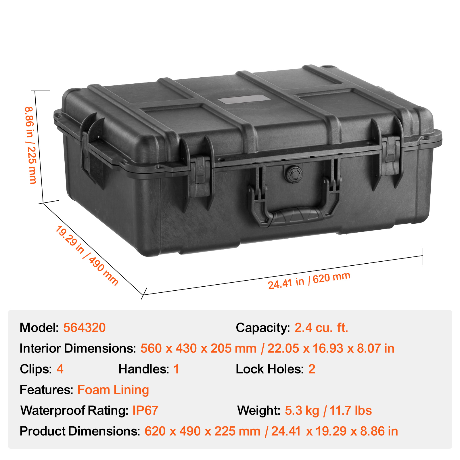 Uimoso 0.56/1.58/2.4Cu.ft Weatherproof Hard Case Handle Clips Padlock Holes Foam - Picture 9 of 73