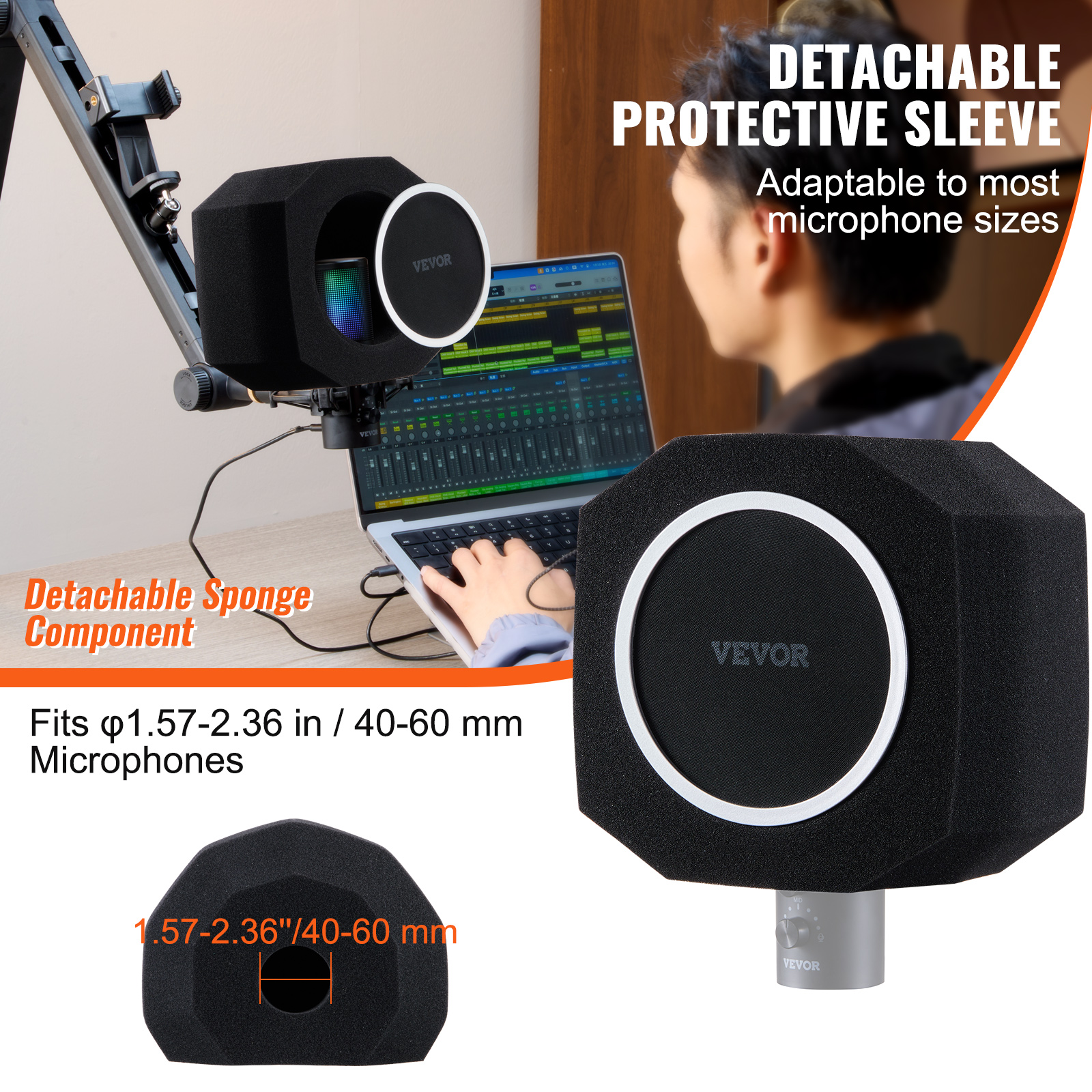 VEVOR Microphone Isolation Ball High-Density Foam with Dual-Layered Pop Filter - Picture 5 of 86