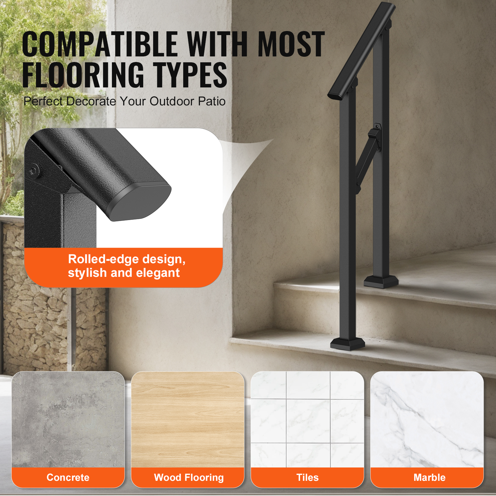 Uimoso 1/3//4/5/6 Step Handrails for Outdoor Porch Deck Stair Railing