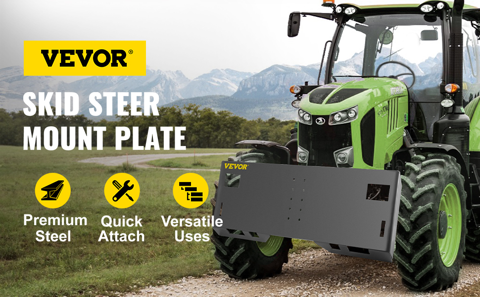 VEVOR Universal Skid Steer Mount Plate 3/16" Thick Skid Steer Plate Attachment 3000LBS Weight Capacity Quick Attach Mount Plate Adapter Loader w/Holes Easy to Weld or Bolt to Different Accessories