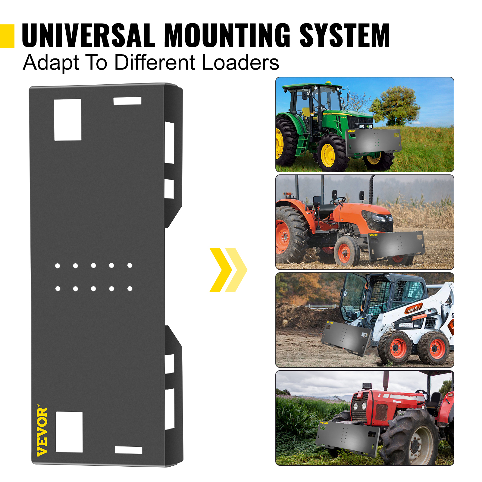 VEVOR Universal Skid Steer Mount Plate 3/16" Thick Skid Steer Plate Attachment 3000LBS Weight Capacity Quick Attach Mount Plate Adapter Loader w/Holes Easy to Weld or Bolt to Different Accessories