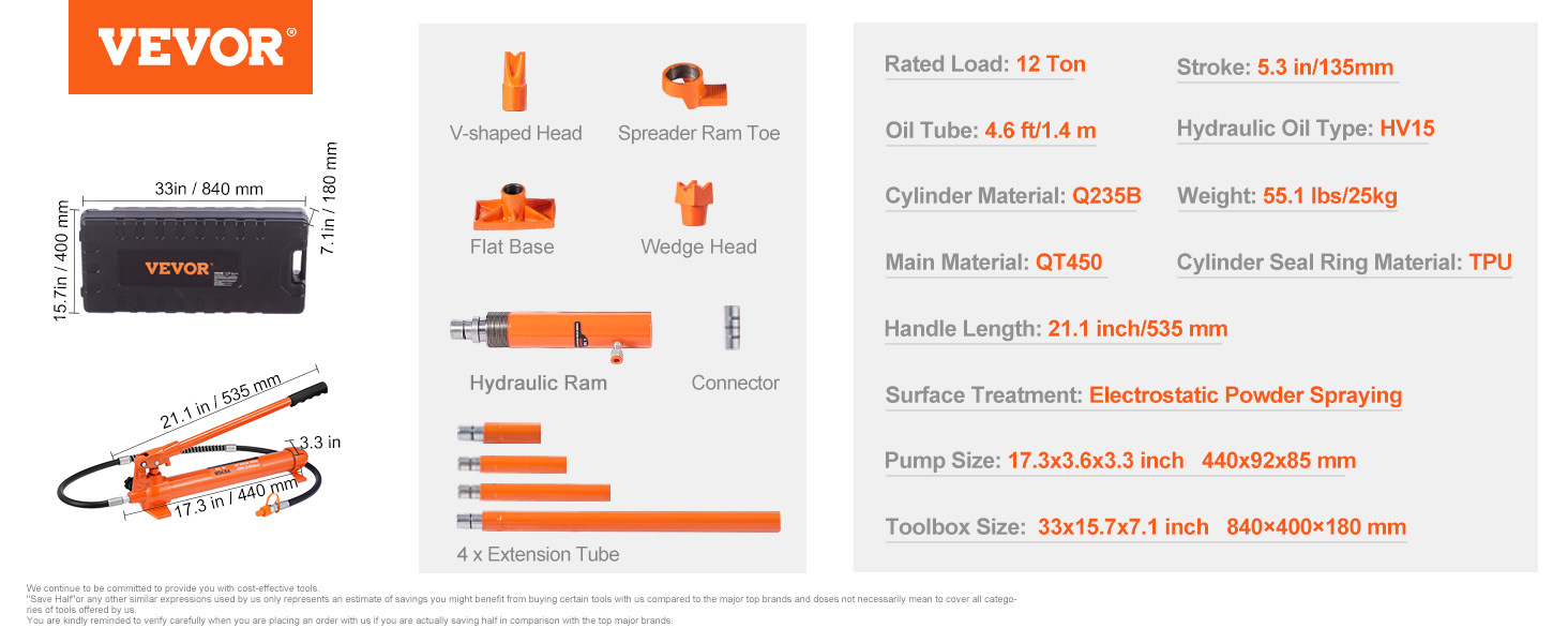 VEVOR hidraulikus autóemelő légszivattyú 12t, léghidraulikus emelő 135 mm-es löket piros, 100/195/300/500 mm hosszabbító rúd, elektrosztatikus porszóró autójavító műhely
