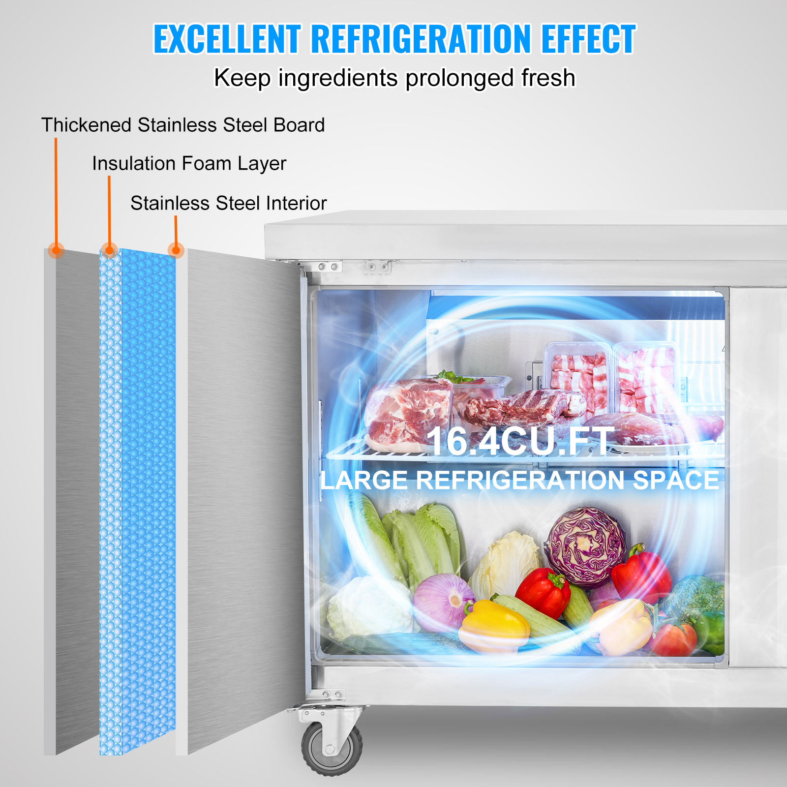Uimoso 28/48/60/72" Refrigeration Sandwich Salad Prep Table Undercounter Worktop - Picture 125 of 145
