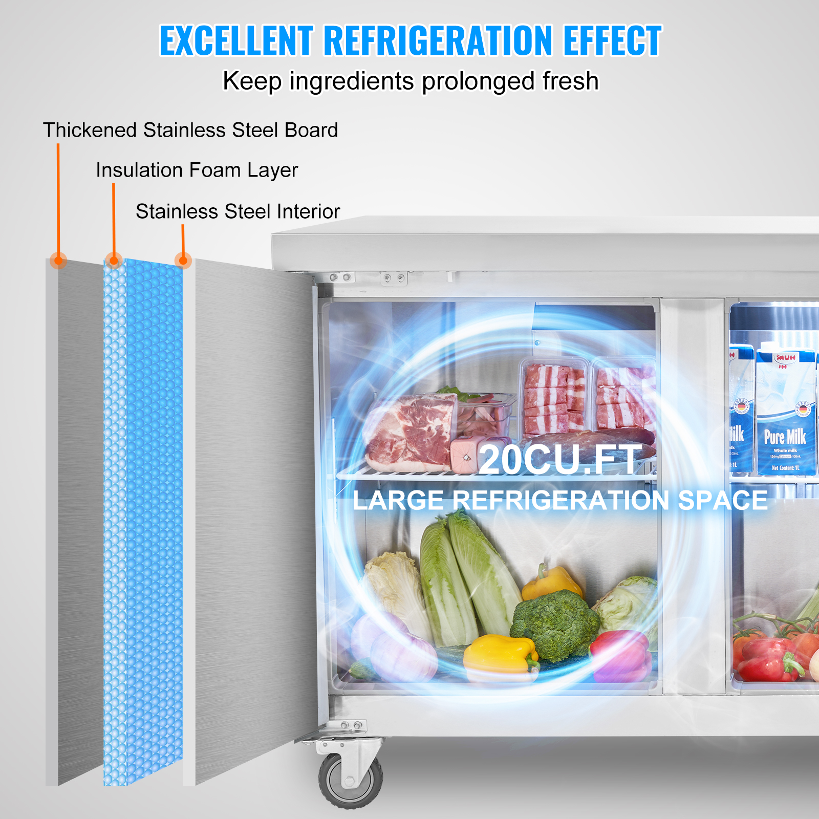 Uimoso 28/48/60/72" Refrigeration Sandwich Salad Prep Table Undercounter Worktop - Picture 137 of 145