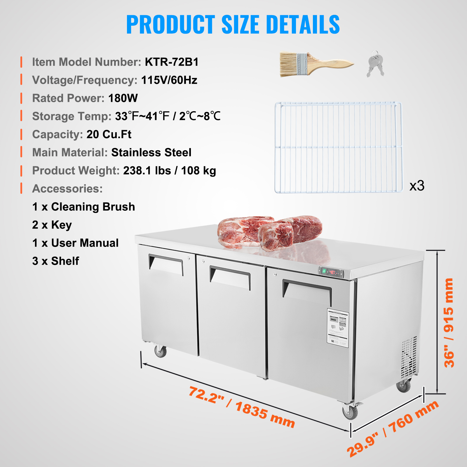 Uimoso 28/48/60/72" Refrigeration Sandwich Salad Prep Table Undercounter Worktop - Picture 140 of 145
