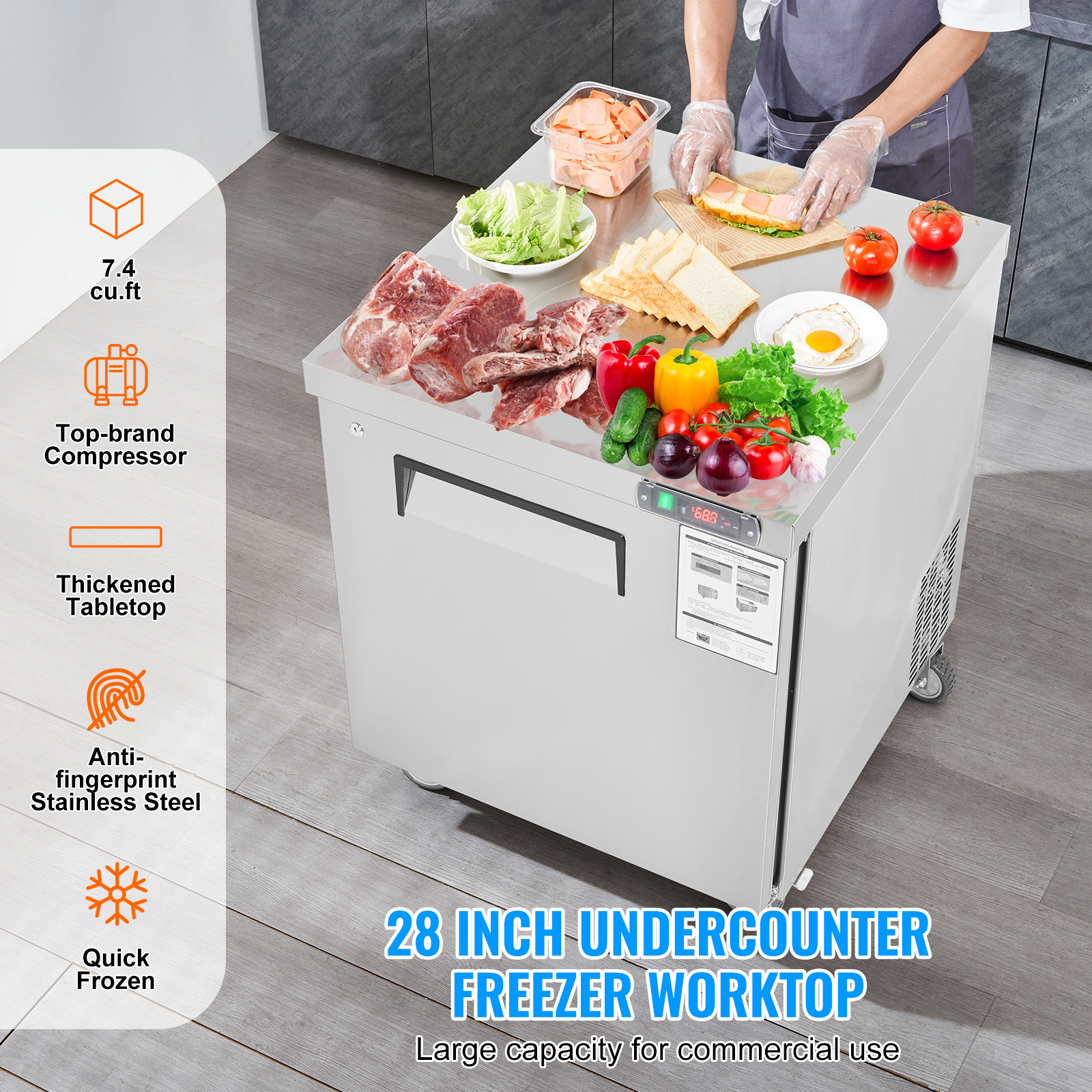 Uimoso 28/48/60/72" Refrigeration Sandwich Salad Prep Table Undercounter Worktop - Picture 87 of 145