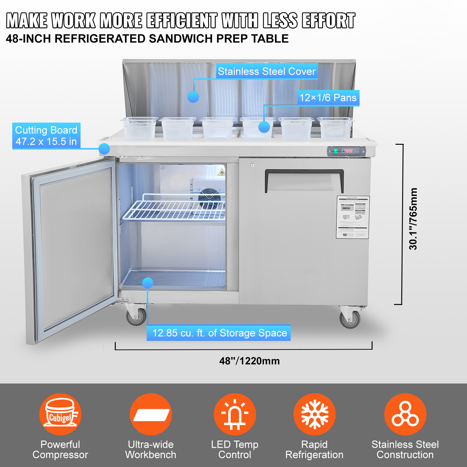 Uimoso 28/48/60/72" Refrigeration Sandwich Salad Prep Table Undercounter Worktop - Picture 31 of 145