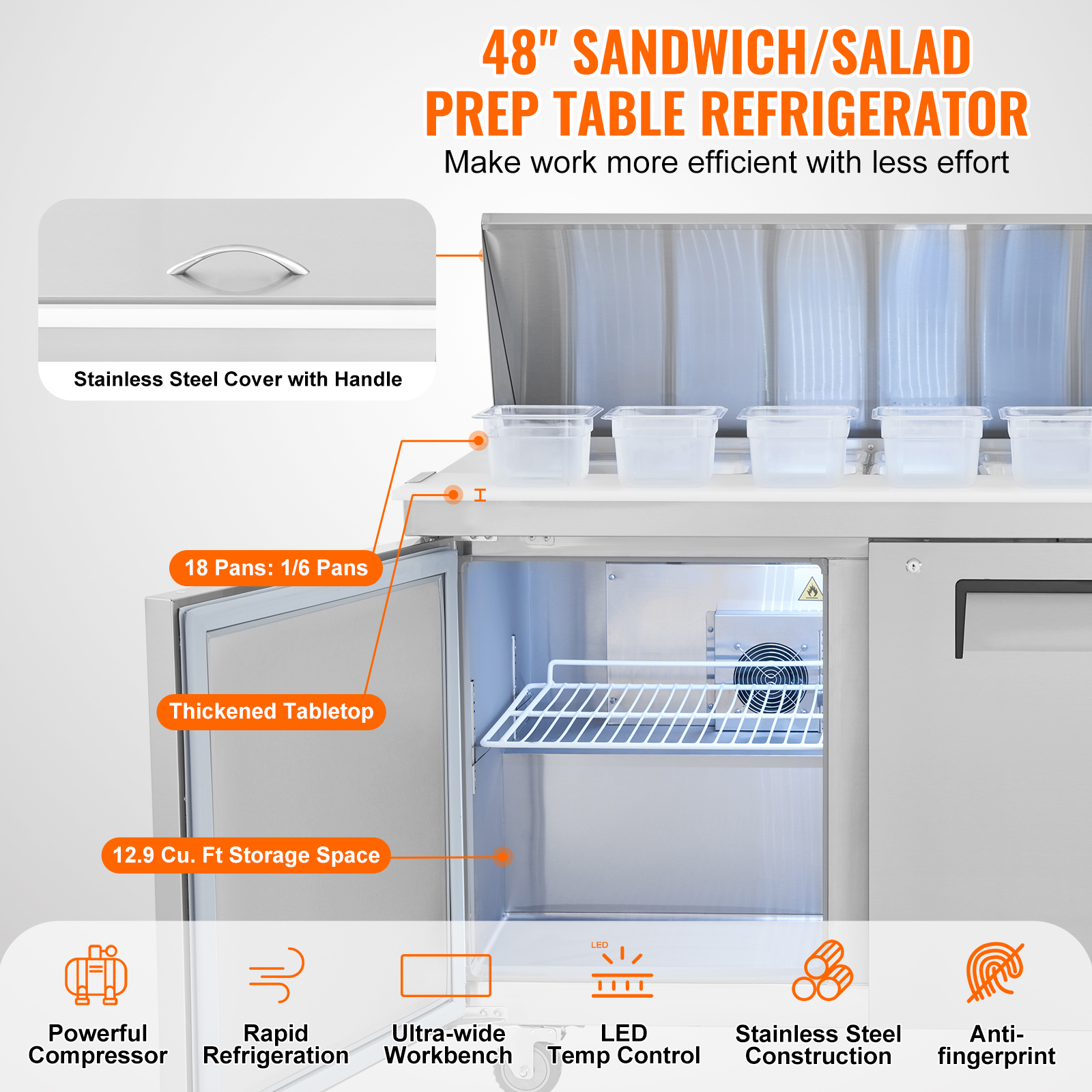 Uimoso 28/48/60/72" Refrigeration Sandwich Salad Prep Table Undercounter Worktop - Picture 41 of 145