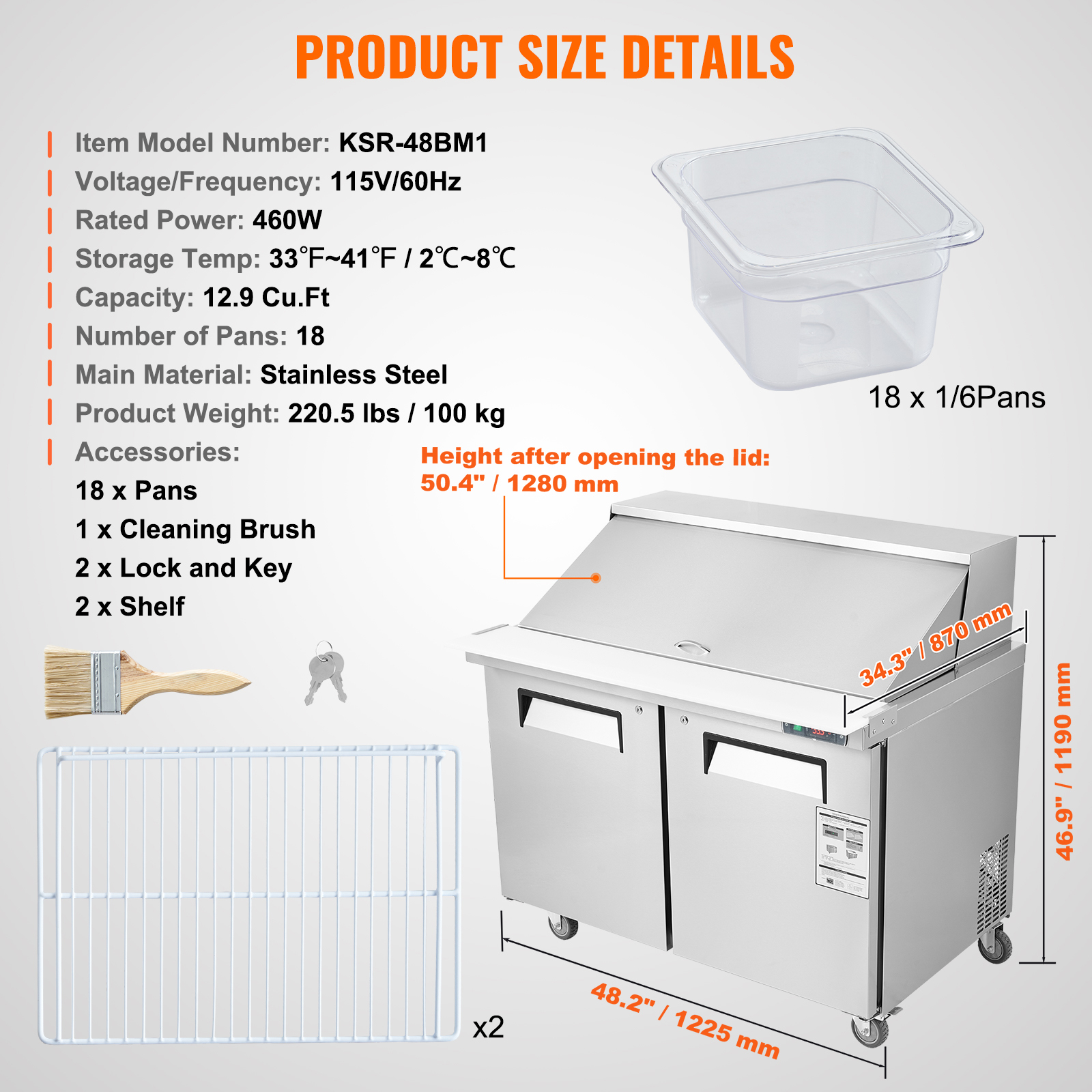 Uimoso 28/48/60/72" Refrigeration Sandwich Salad Prep Table Undercounter Worktop - Picture 46 of 145