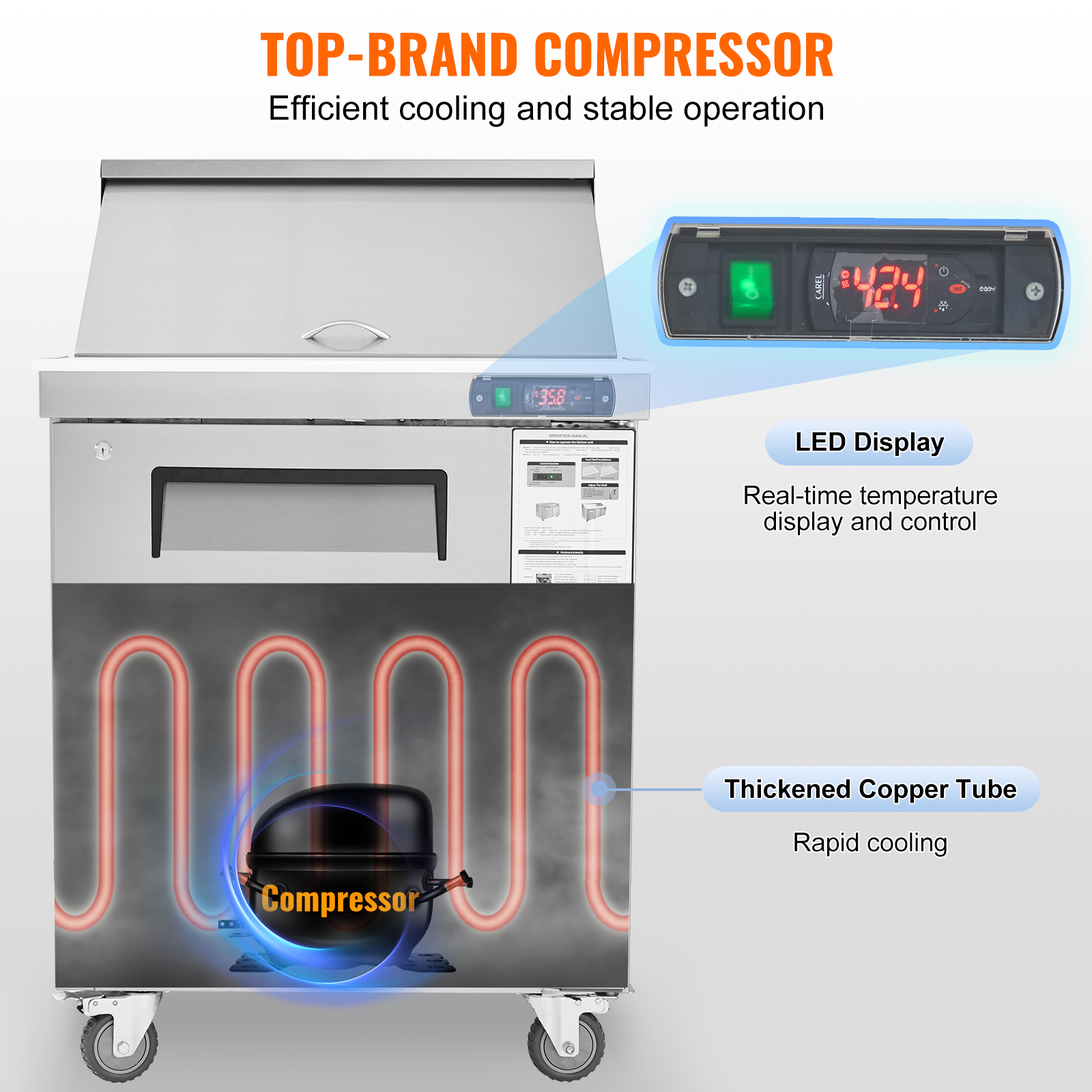 Uimoso 28/48/60/72" Refrigeration Sandwich Salad Prep Table Undercounter Worktop - Picture 22 of 145