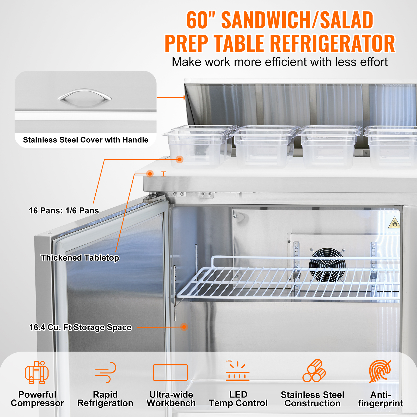 Uimoso 28/48/60/72" Refrigeration Sandwich Salad Prep Table Undercounter Worktop - Picture 53 of 145