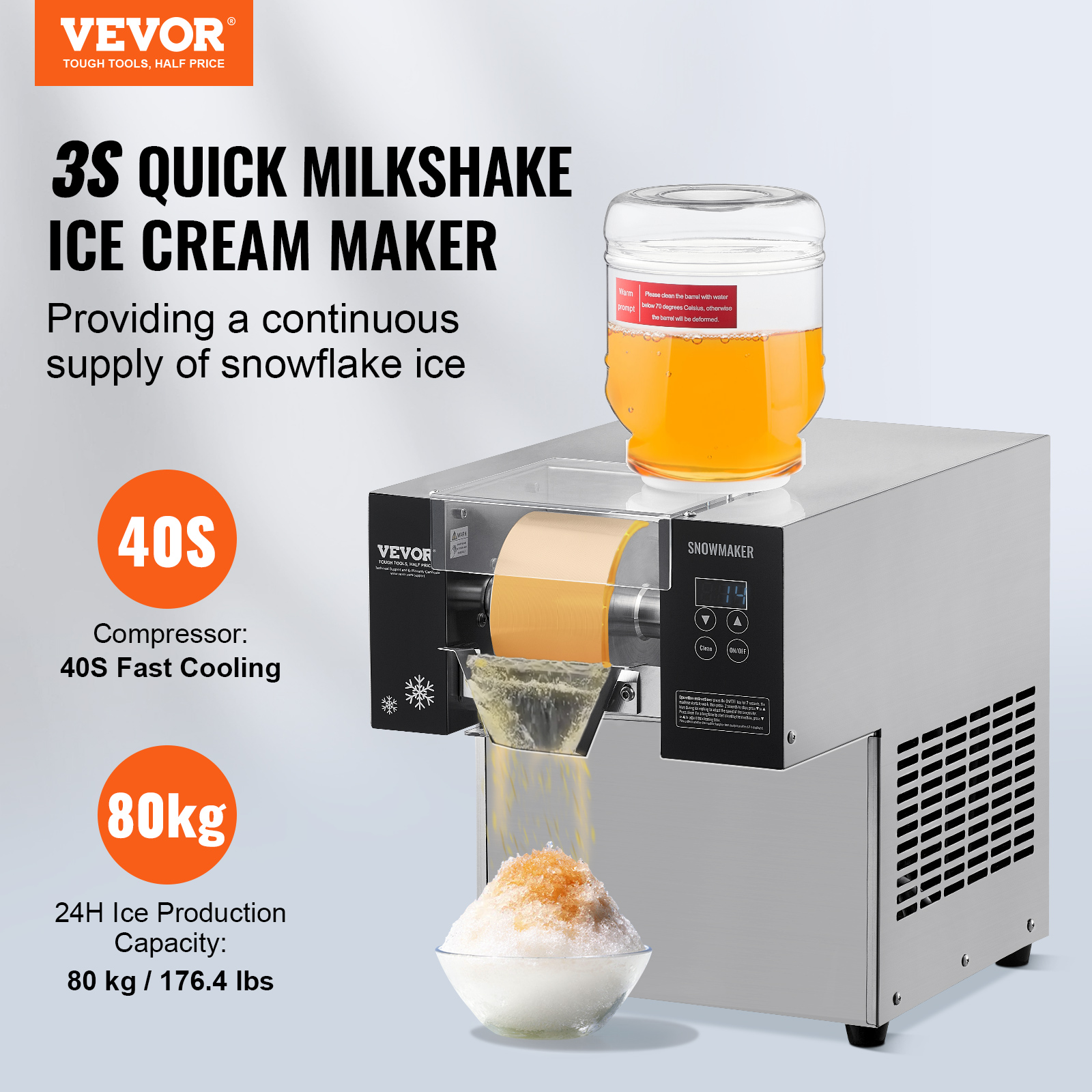 VEVOR Commercial Snowflake Ice Machine 176-573LBS/24H Snow Ice Cone Slushy Maker