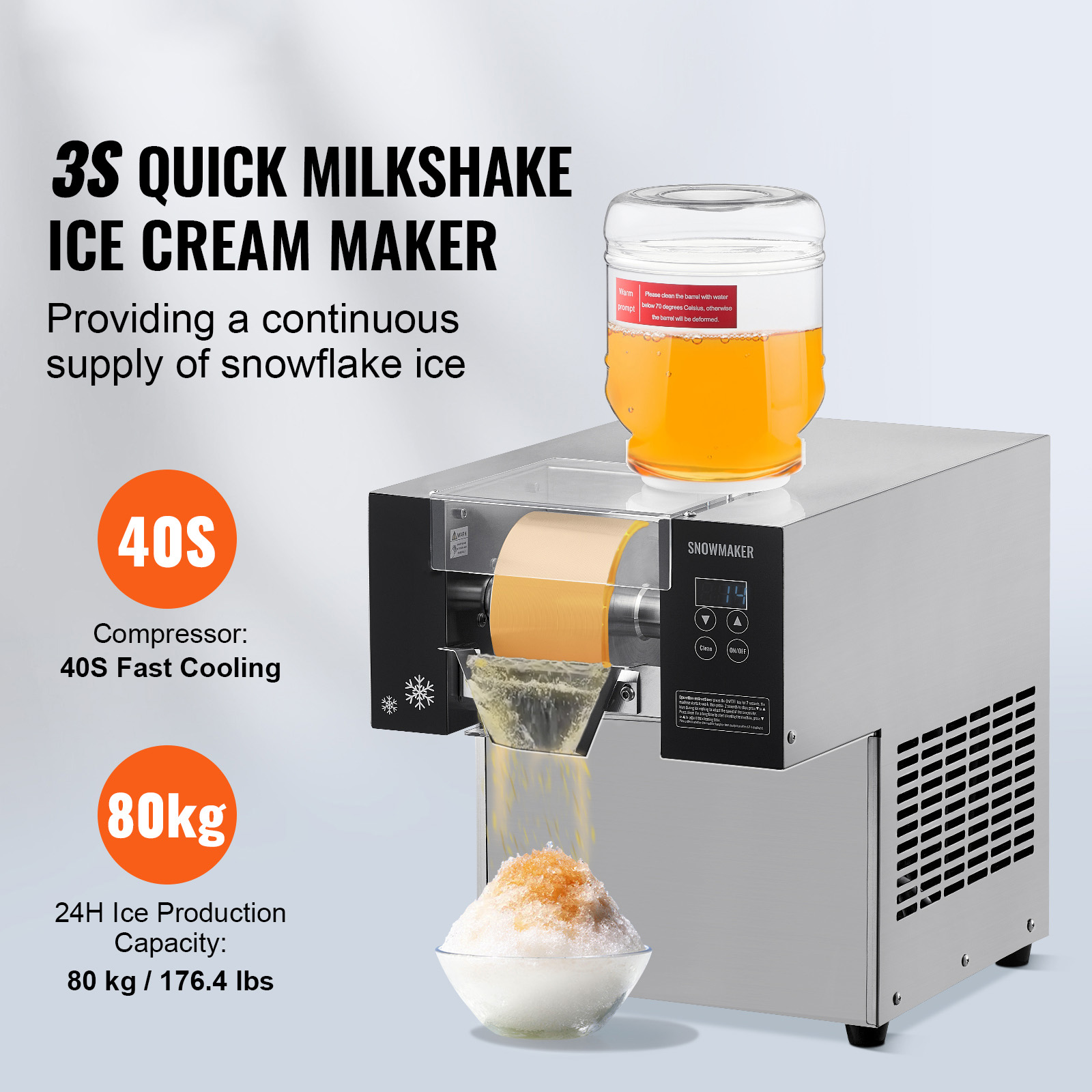 Commercial Snowflake Ice Machine 80-260KG/24H Snow Ice Cream Cone Slushy Maker