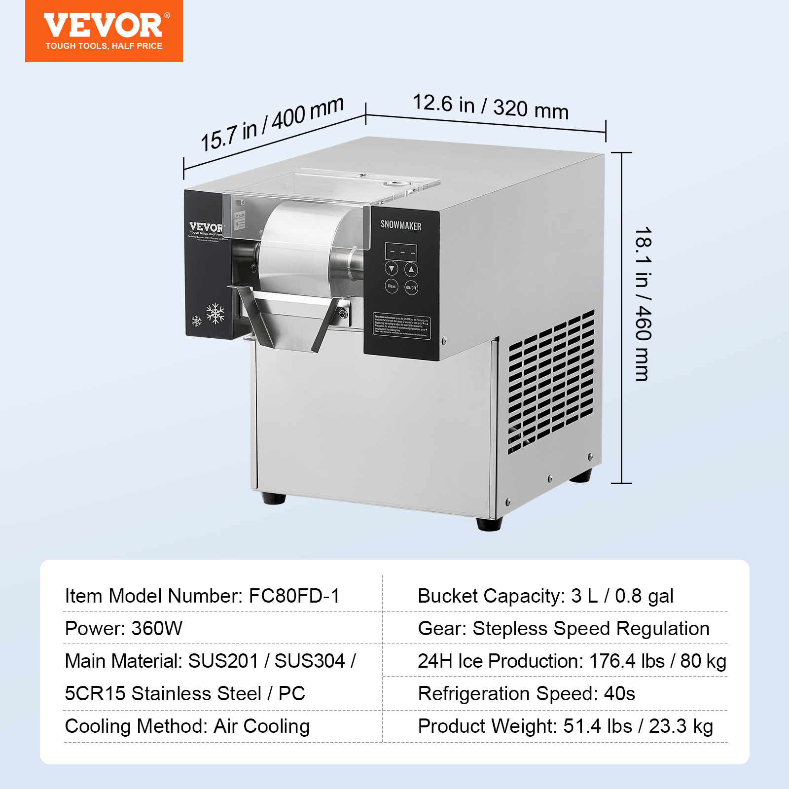VEVOR Commercial Snowflake Ice Machine 176-573LBS/24H Snow Ice Cone Slushy Maker