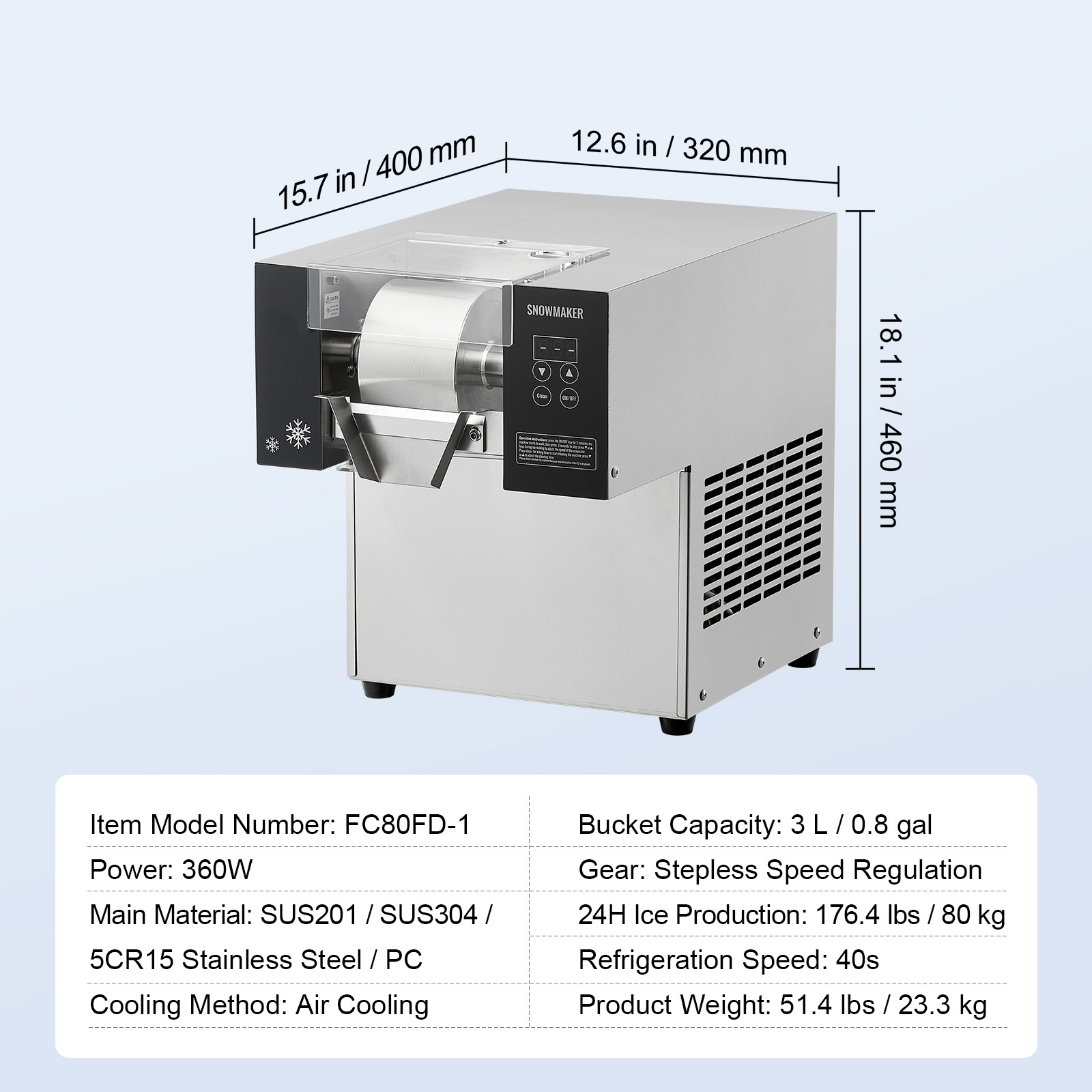 Commercial Snowflake Ice Machine 80-260KG/24H Snow Ice Cream Cone Slushy Maker