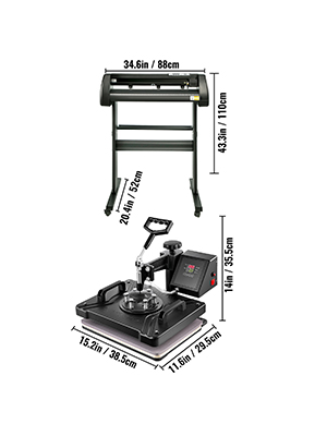 5 In 1 Heat Press 12"x15" Transfer Cap 28" Vinyl Cutter Plotter Cutting 3 Blades