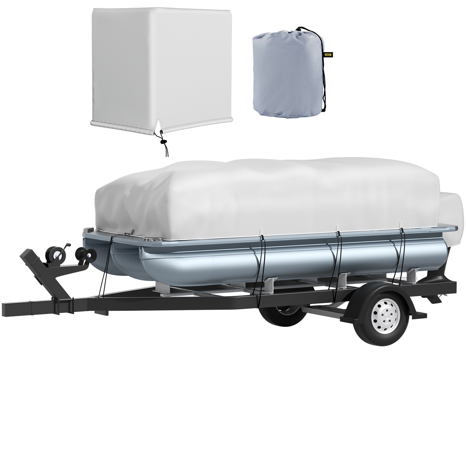 16-18ft V-Hull 210D Boat Cover Waterproof Trailerable Gray