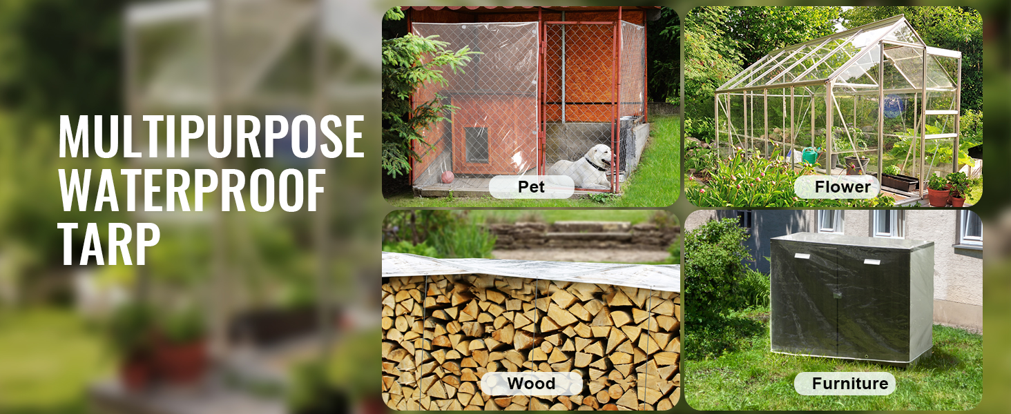 VEVOR Átlátszó ponyva fűzőlyukakkal 2x3m szövetponyva PVC ponyva védőponyva 100% vízálló UV-álló szakadásálló fa ponyva építőponyva alaplap ideális kempingezéshez és piknikhez