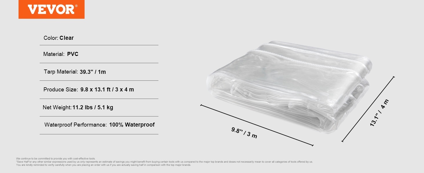 Transparente Vinylplane, 9,8 x 13,1 Fuß, transparente Vinyl-Terrassenüberdachung