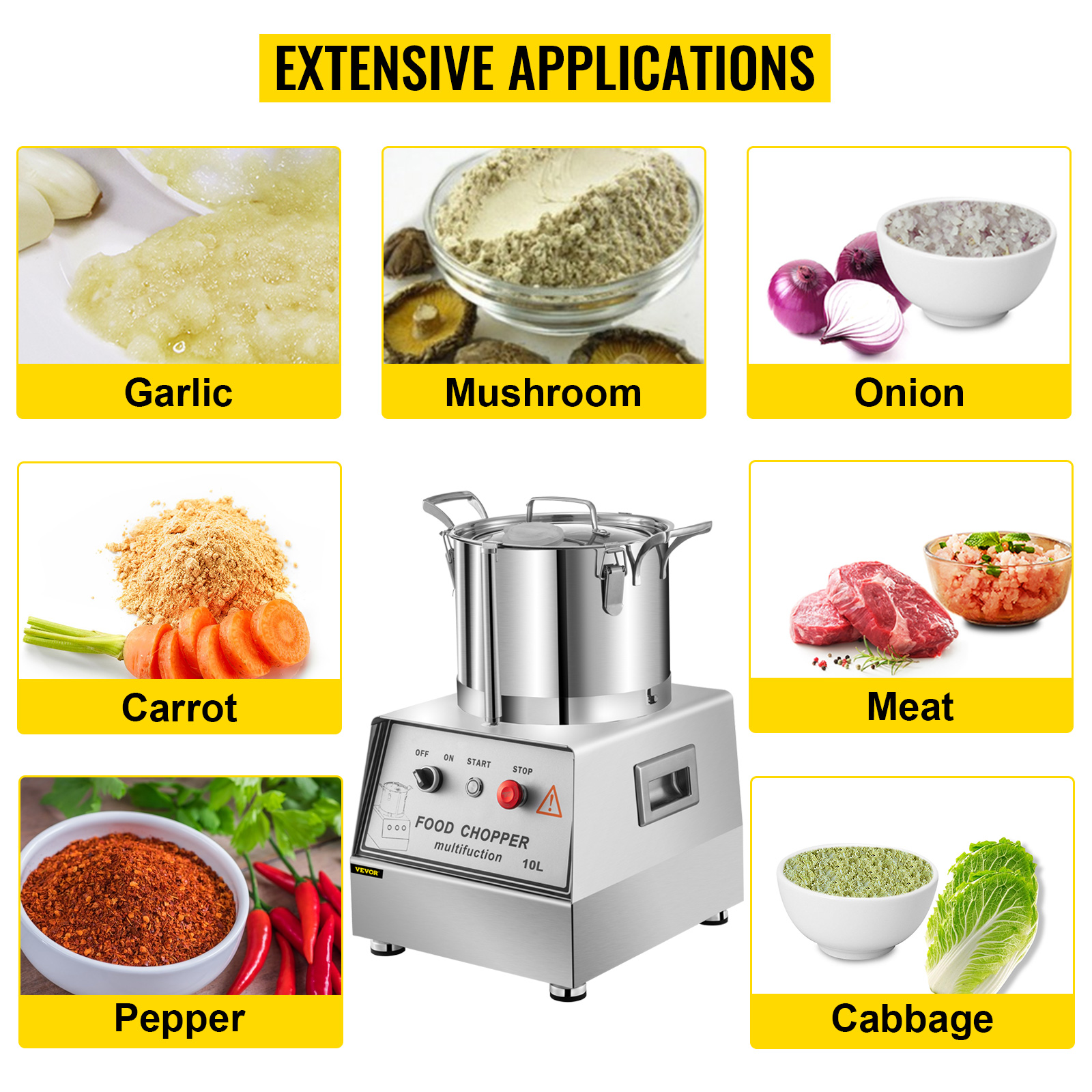 VEVOR 110V Commercial Food Processor 10L Capacity 1100W Electric Food Cutter  1400RPM Stainless Steel Food Processor Perfect for Vegetable Fruits Grains  Peanut Ginger Garlic