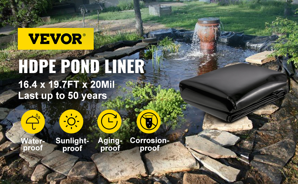 VEVOR Pond Liner, 16.4x19.7ft, 20 Mil Pond Liners for Outdoor