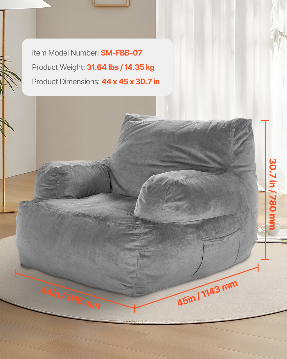Bean Bag Chair Convertible/with Cover/Armrests for Adult Fluffy Blue/Grey/Black - Picture 26 of 72
