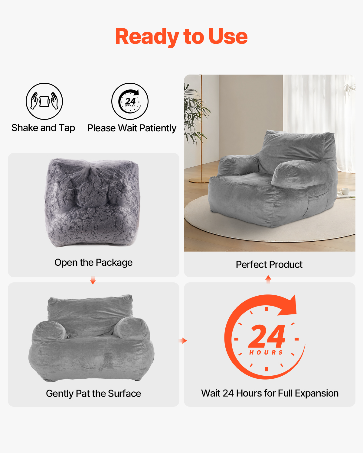 Bean Bag Chair Convertible/with Cover/Armrests for Adult Fluffy Blue/Grey/Black - Picture 31 of 72