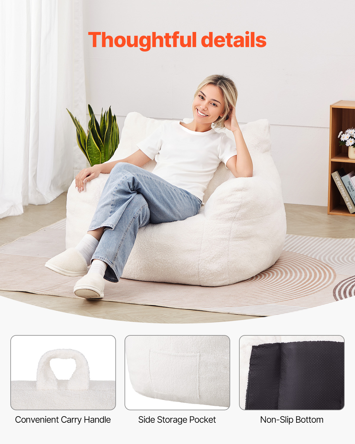 Bean Bag Chair with Armrests and Storage Pocket/Removable Cover & Dutch Velvet - Picture 7 of 62